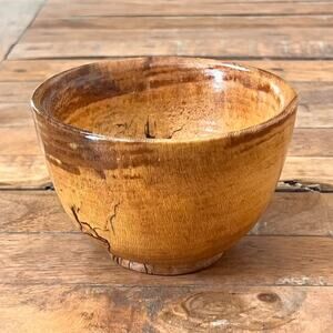Fractal Burn Wood Bowl 4.25" Decorative Handmade Natural